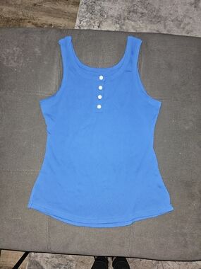 Blue Women’s Tank Top with Button Detail